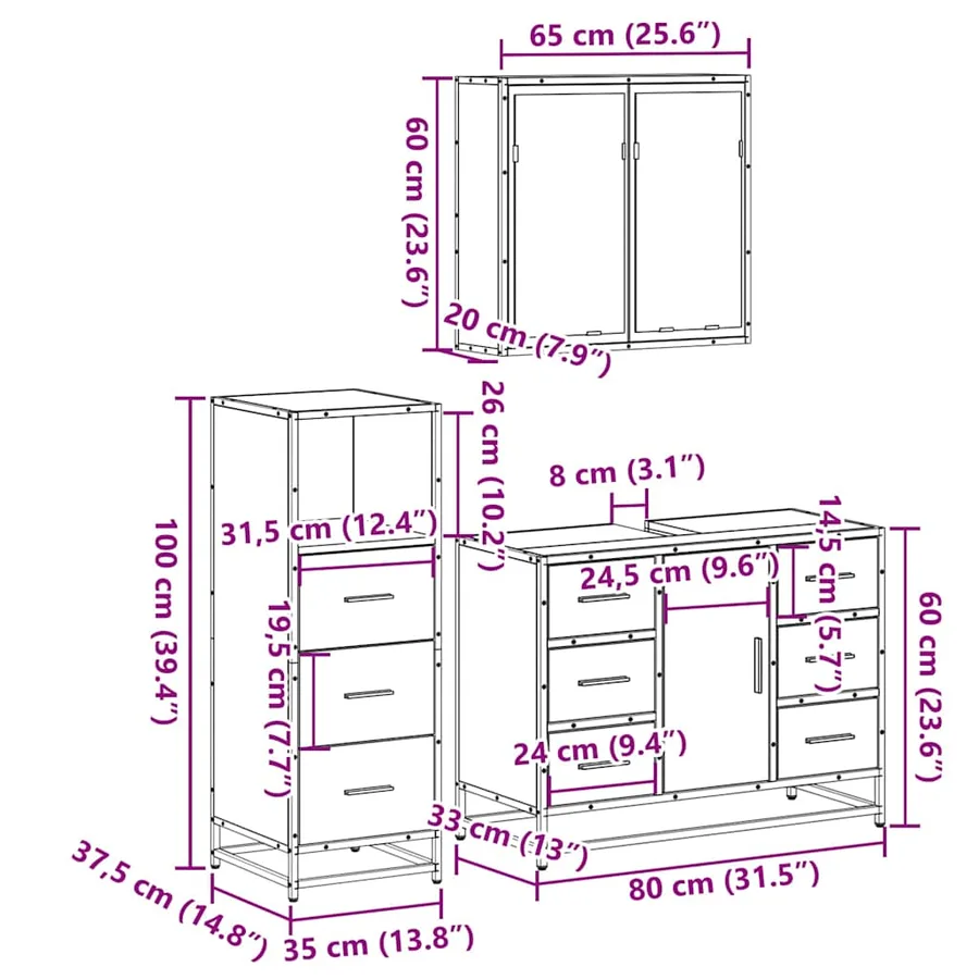 Ensemble de meubles de salle de bain 3 pcs chêne sonoma - 11