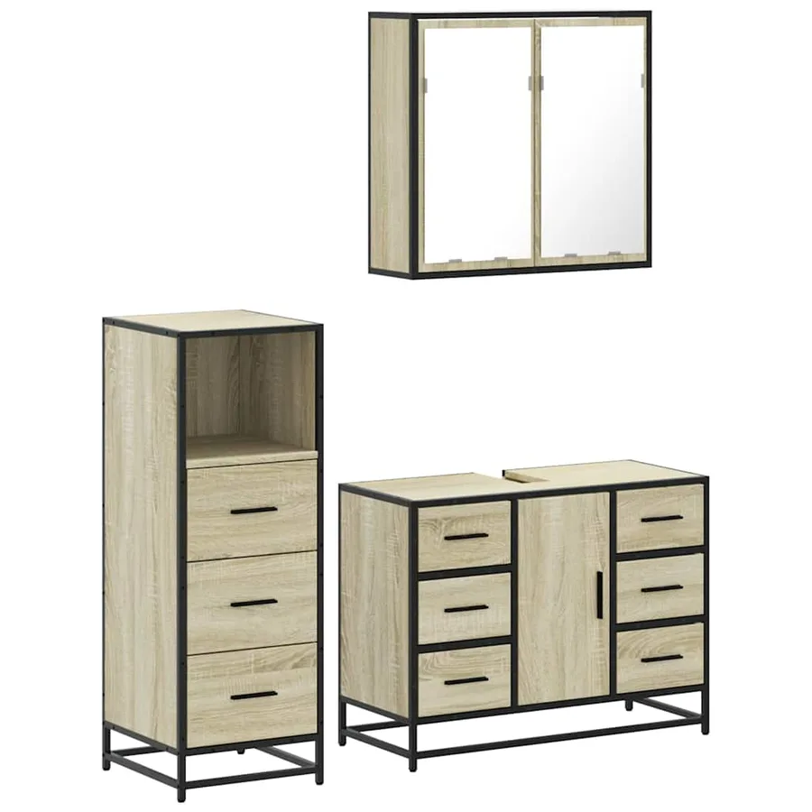 Ensemble de meubles de salle de bain 3 pcs chêne sonoma - 2