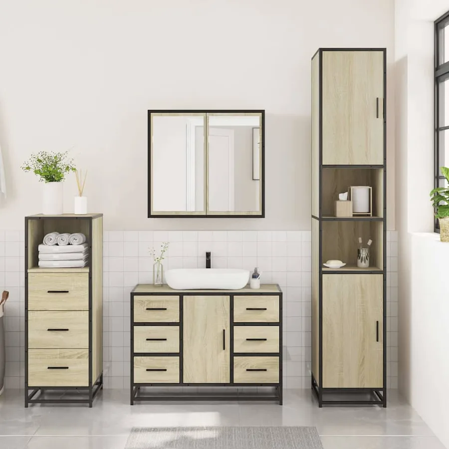 Ensemble de meubles de salle de bain 3 pcs chêne sonoma - 3