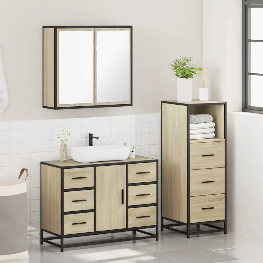 Ensemble de meubles de salle de bain 3 pcs chêne sonoma - 4