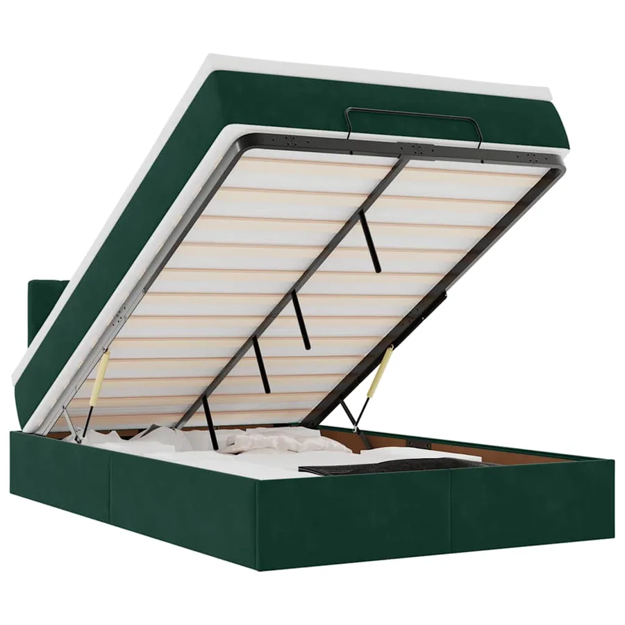 Cadre de lit ottoman avec matelas vert foncé 120x200 cm velours - 2