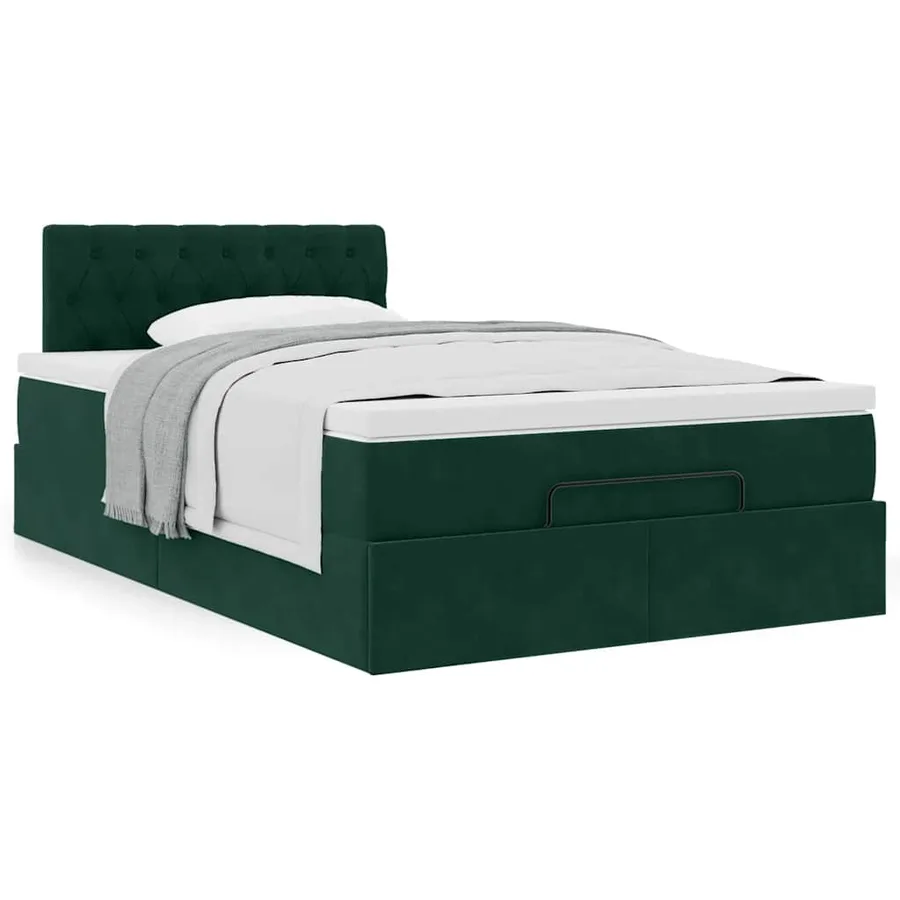 Cadre de lit ottoman avec matelas vert foncé 120x200 cm velours - 4