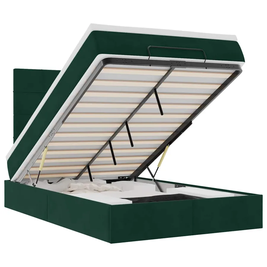Cadre de lit ottoman avec matelas vert foncé 120x200 cm velours - 2