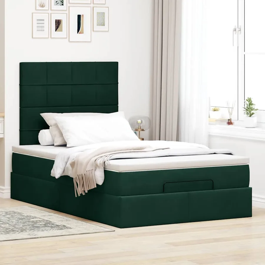 Cadre de lit ottoman avec matelas vert foncé 120x200 cm velours - 3