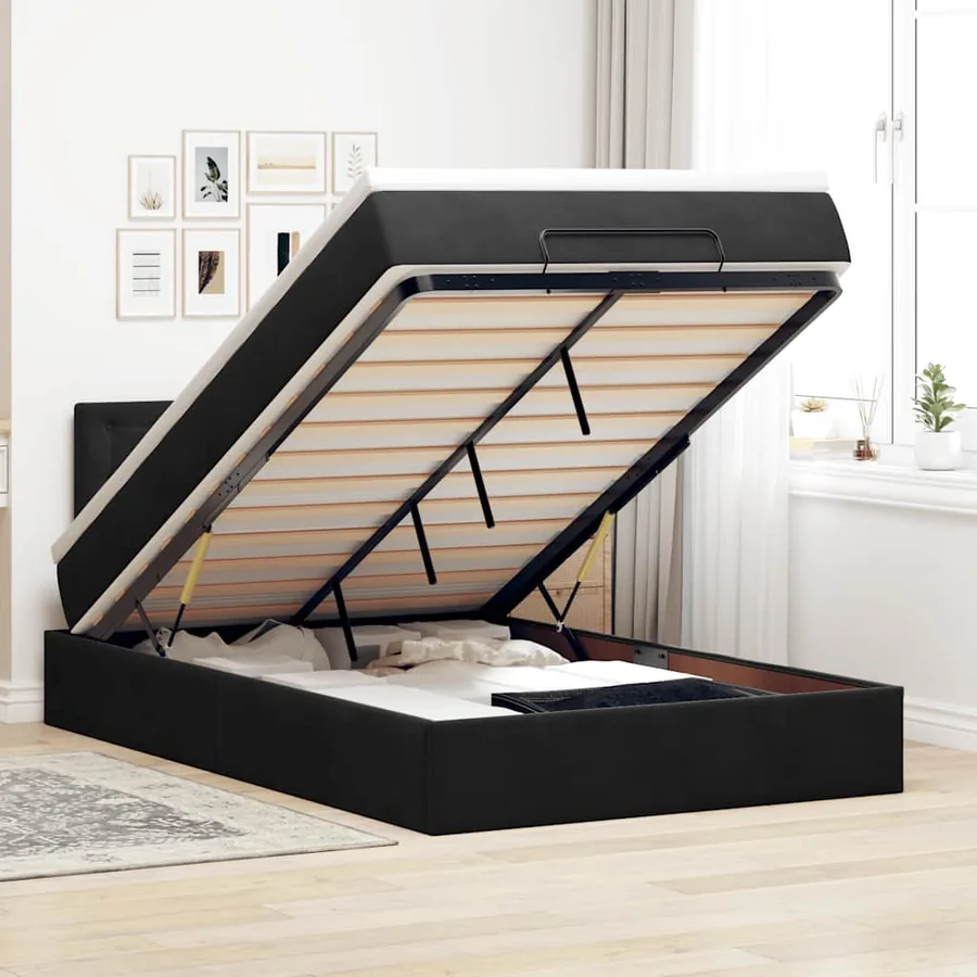 Cadre de lit ottoman avec matelas noir 120x200 cm velours