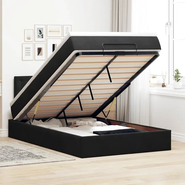 Cadre de lit ottoman avec matelas noir 120x200 cm velours