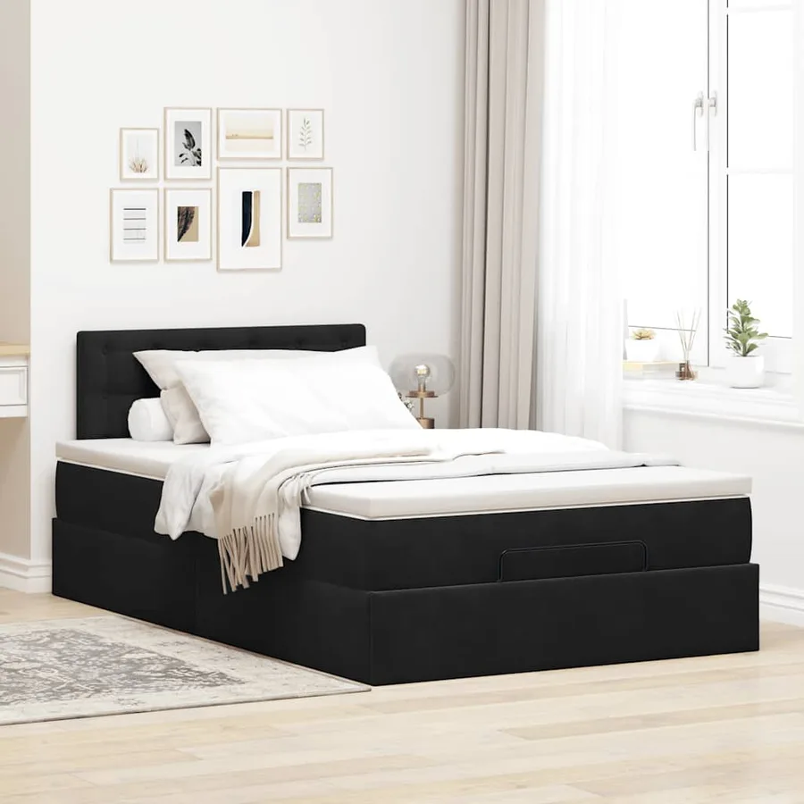 Cadre de lit ottoman avec matelas noir 120x200 cm velours - 3