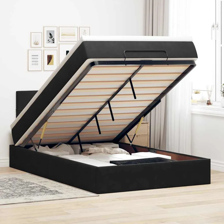 Cadre de lit ottoman avec matelas noir 120x200 cm velours