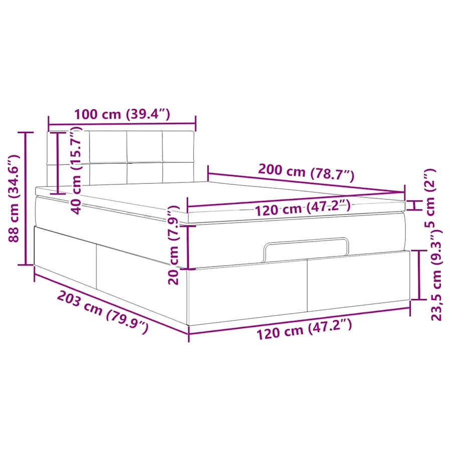 Cadre de lit ottoman avec matelas noir 120x200 cm velours - 16
