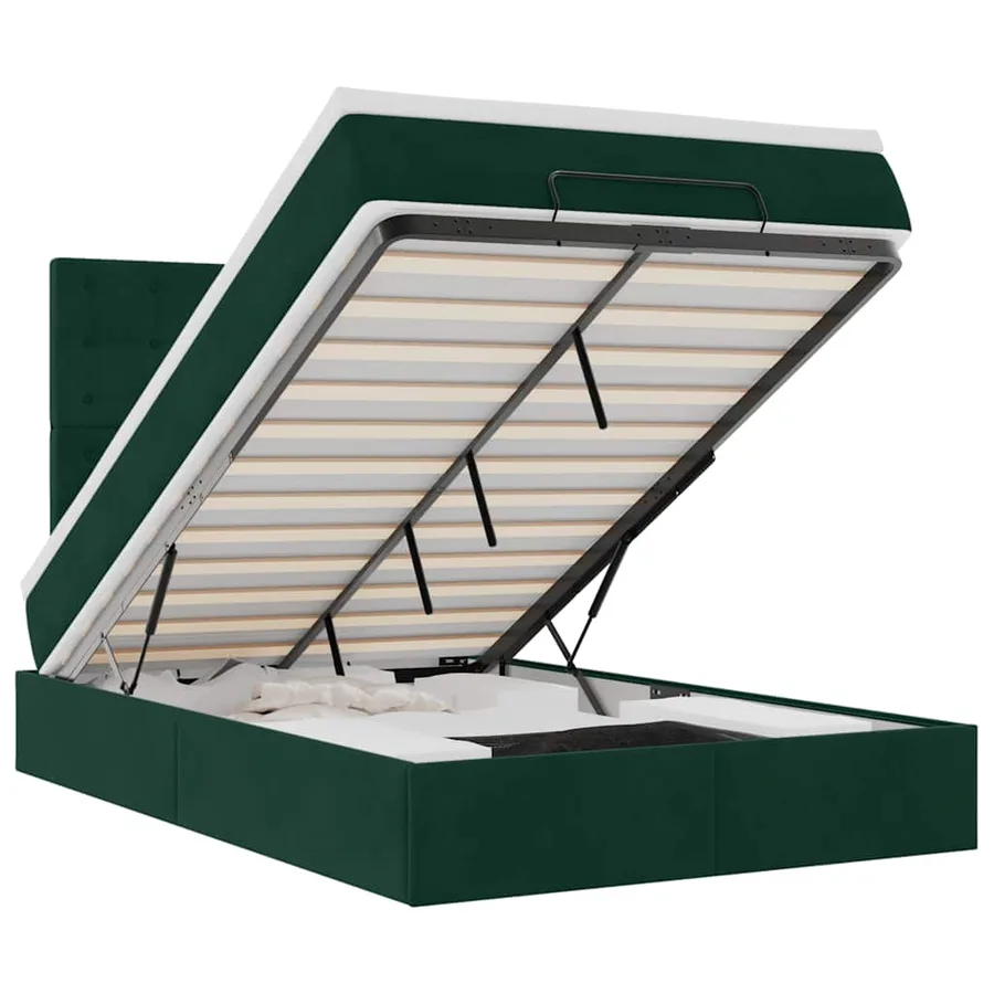Cadre de lit ottoman avec matelas vert foncé 120x200 cm velours - 2