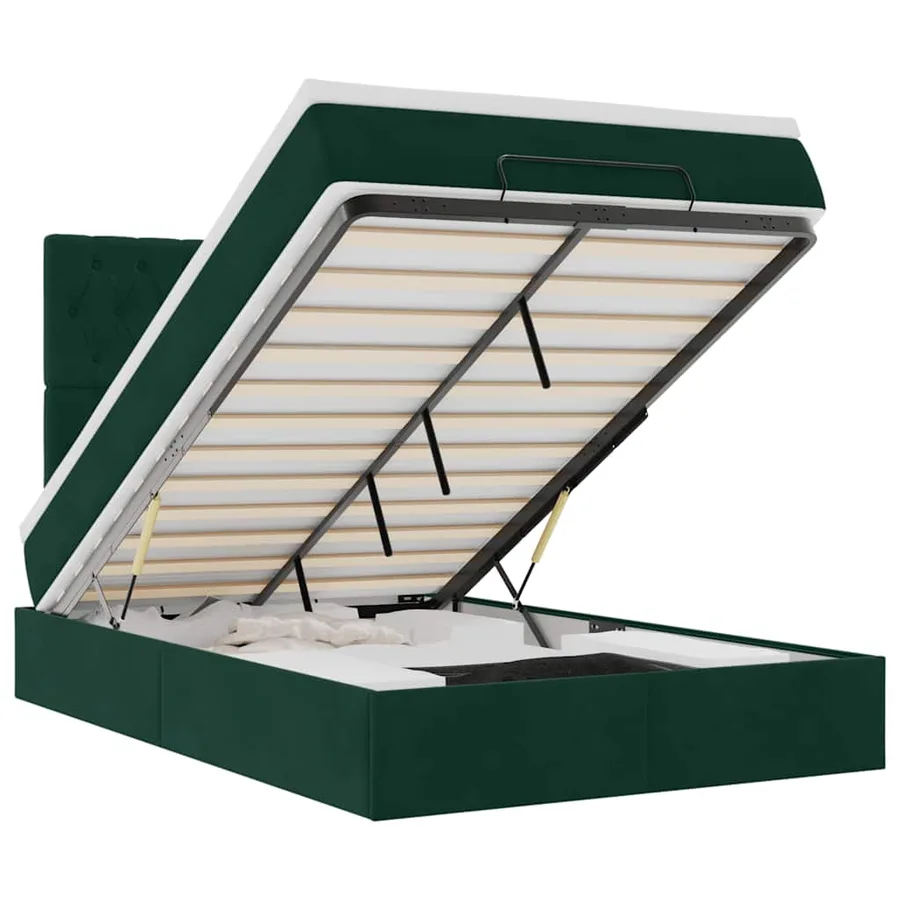 Cadre de lit ottoman avec matelas vert foncé 120x200 cm velours - 2