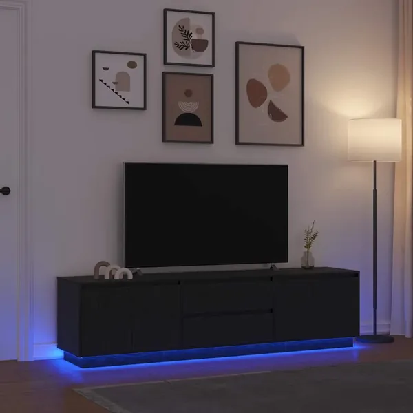 Meuble TV avec lumières LED chêne noir 193,5x41x50 cm