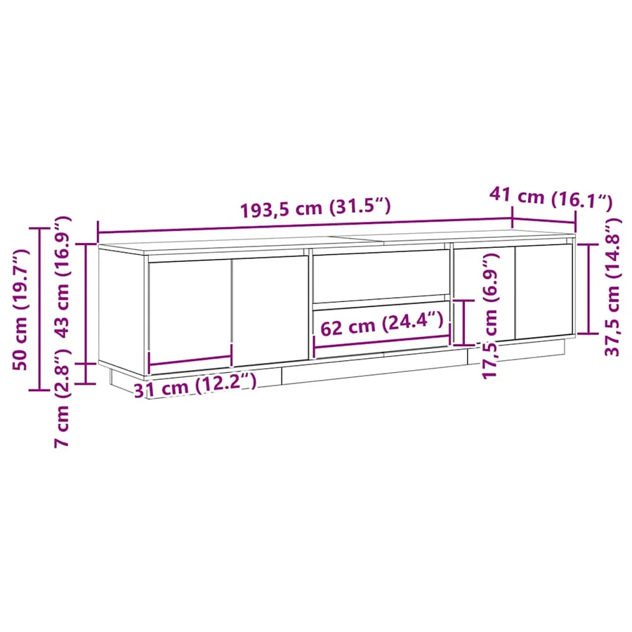 Meuble TV avec lumières LED chêne noir 193,5x41x50 cm - 16