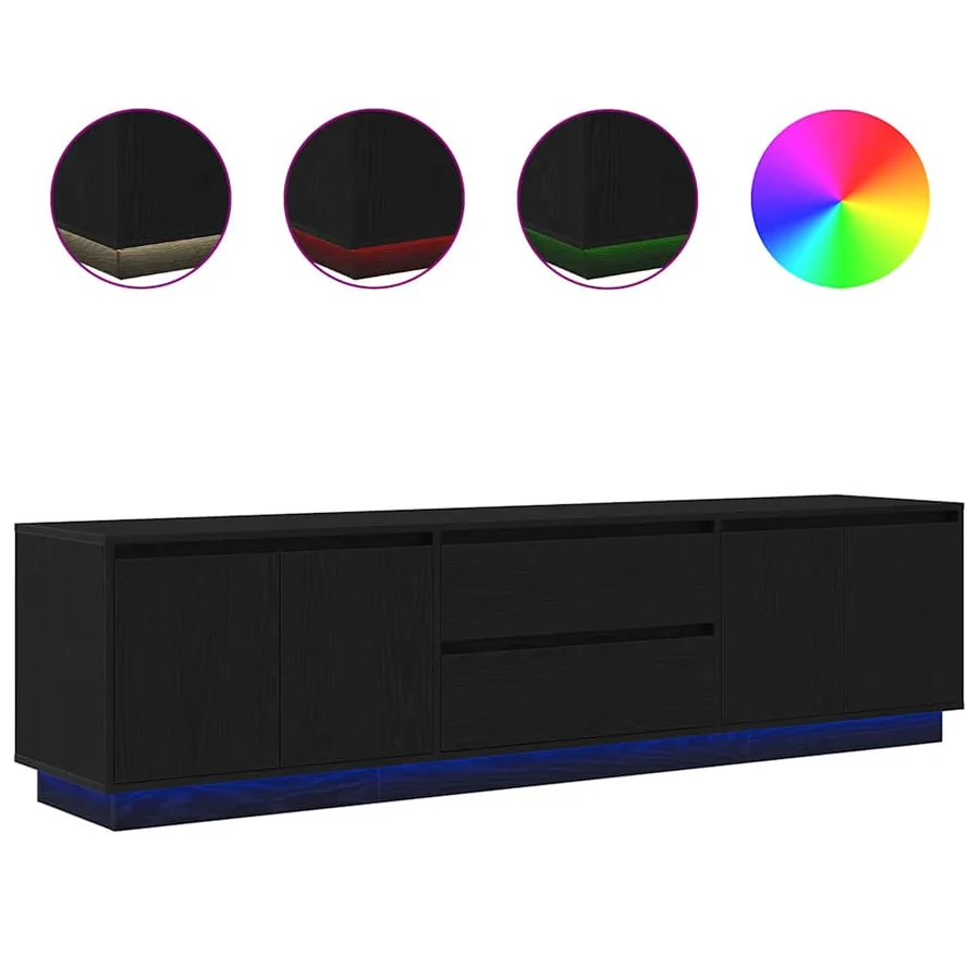 Meuble TV avec lumières LED chêne noir 193,5x41x50 cm - 2
