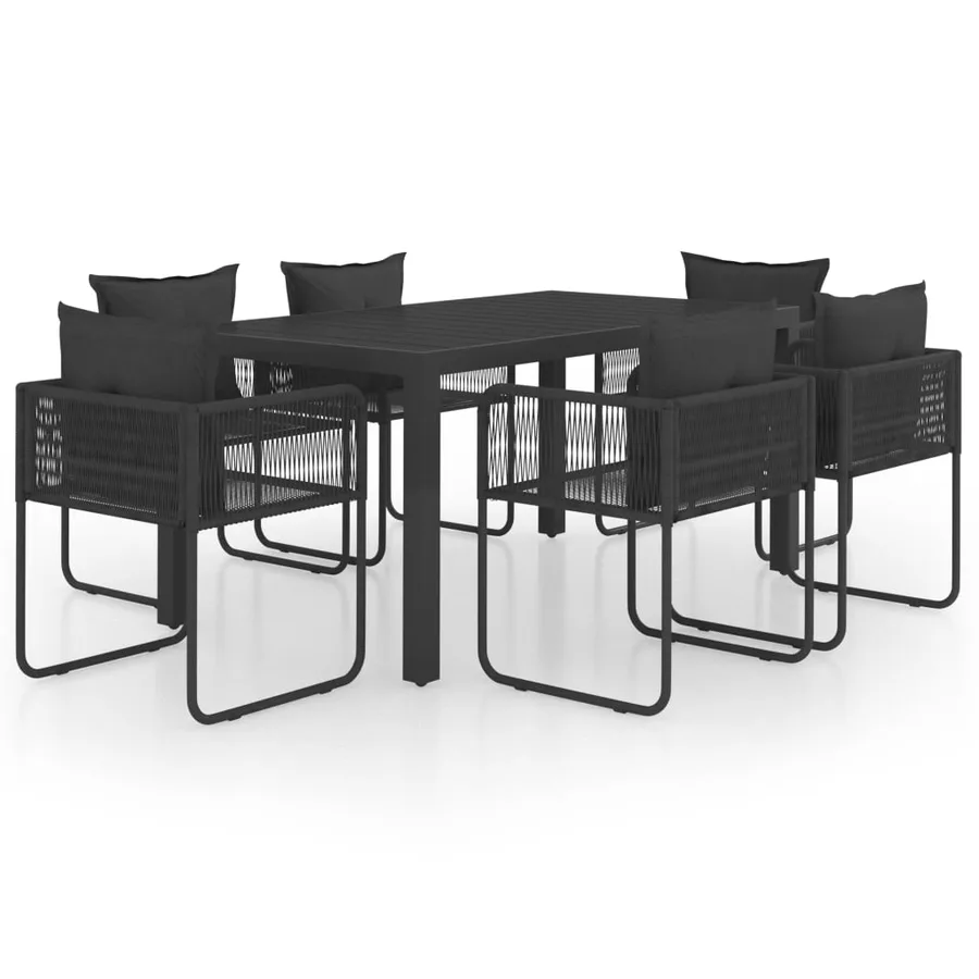Ensemble à manger de jardin 7 pcs PVC résine tressée noir - 2