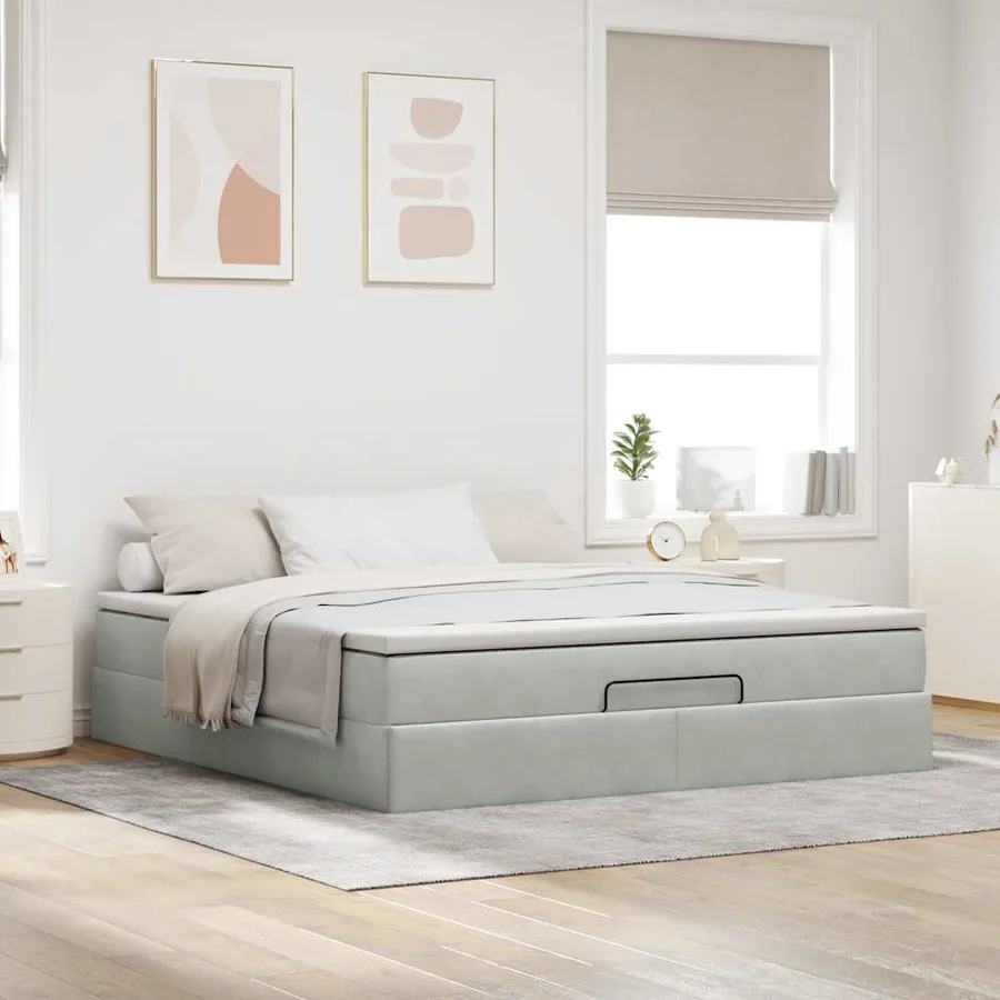 Cadre de lit ottoman avec matelas gris clair 180x200 cm velours - 3