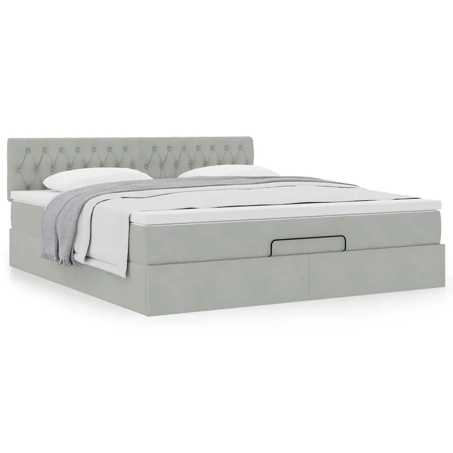 Cadre de lit ottoman avec matelas gris clair 180x200 cm velours - 3