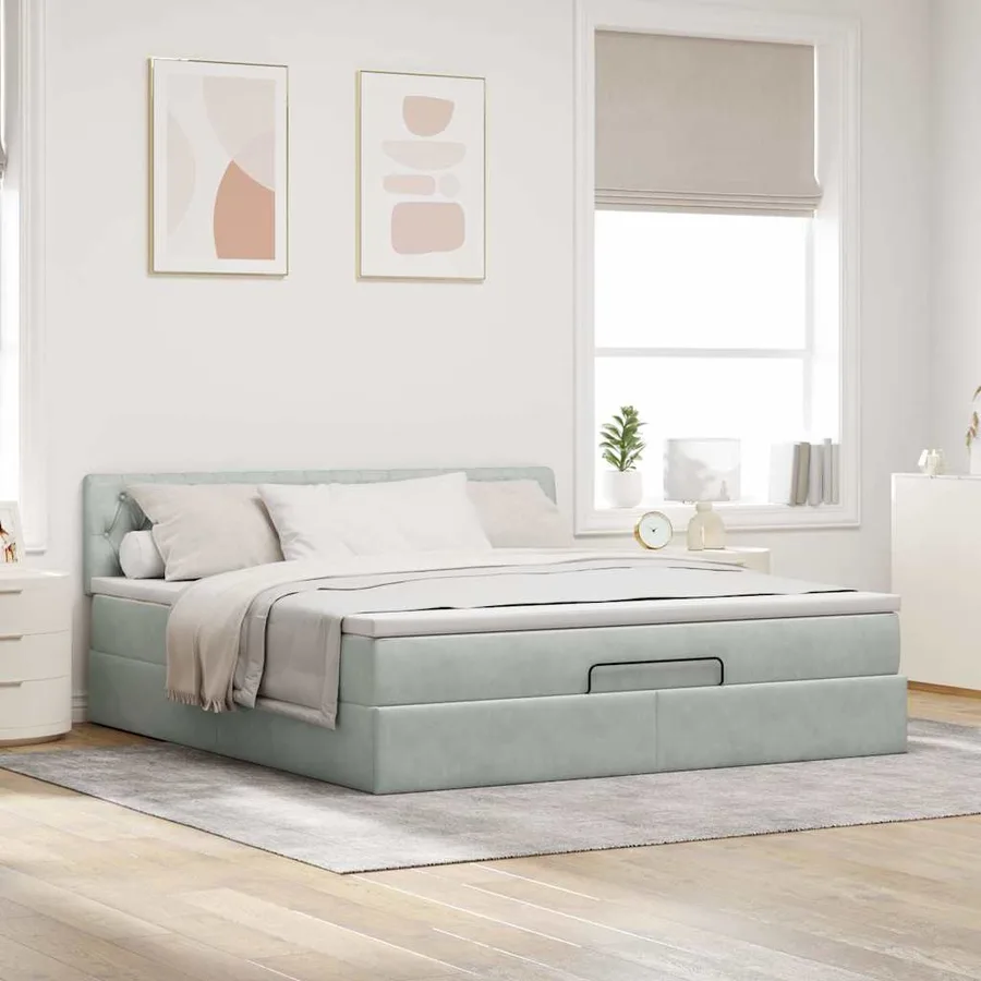 Cadre de lit ottoman avec matelas gris clair 180x200 cm velours - 4