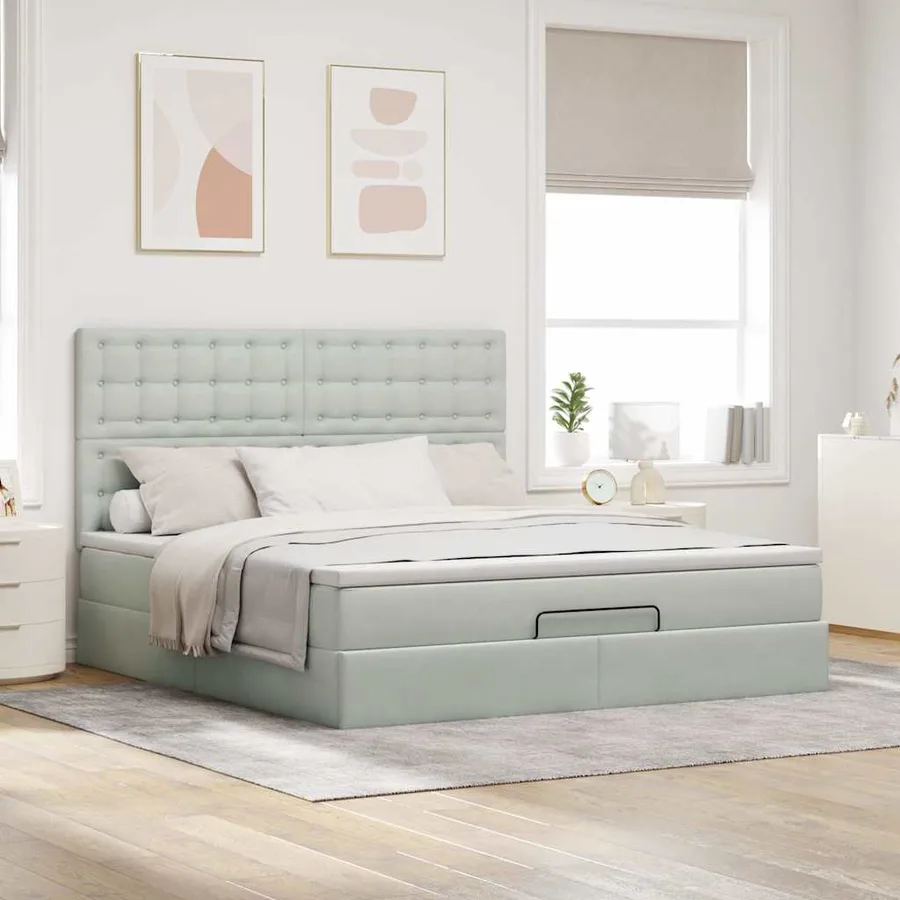 Cadre de lit ottoman et matelas gris clair 180x200cm velours - 3
