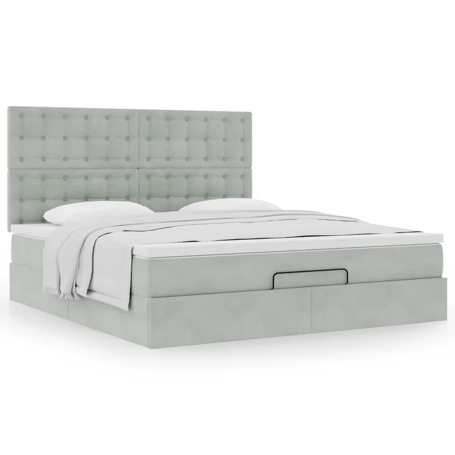 Cadre de lit ottoman et matelas gris clair 180x200cm velours - 4