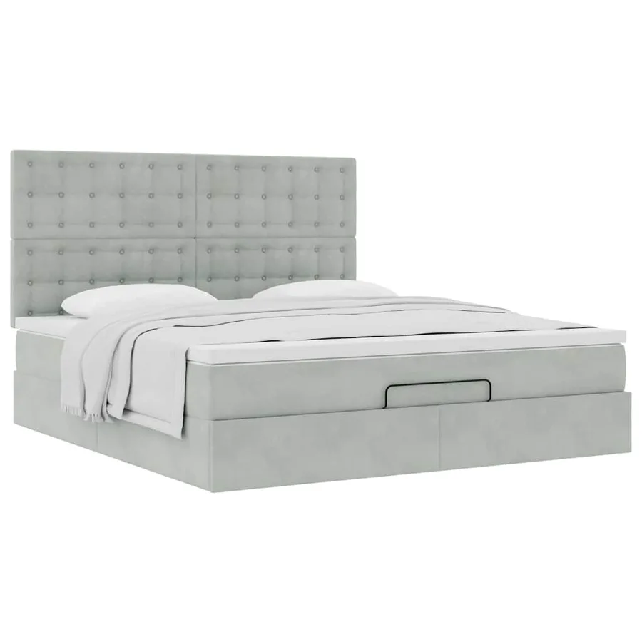 Cadre de lit ottoman et matelas gris clair 180x200cm velours - 5