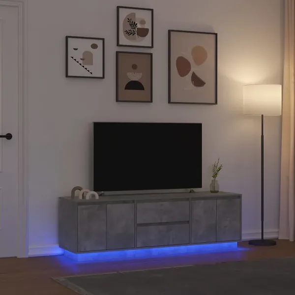 Meuble TV avec lumières LED gris béton 160,5x41x50 cm