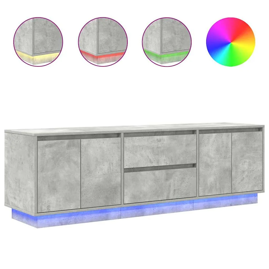 Meuble TV avec lumières LED gris béton 160,5x41x50 cm - 2
