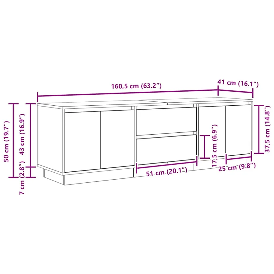 Meuble TV avec éclairages LED chêne artisanal 160,5x41x50 cm - 16