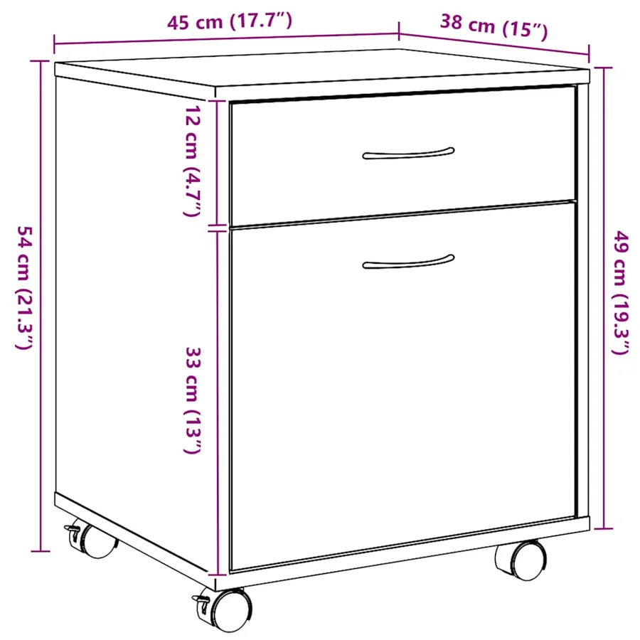 Armoire roulante chêne artisanal 45x38x54 cm bois d'ingénierie - 11