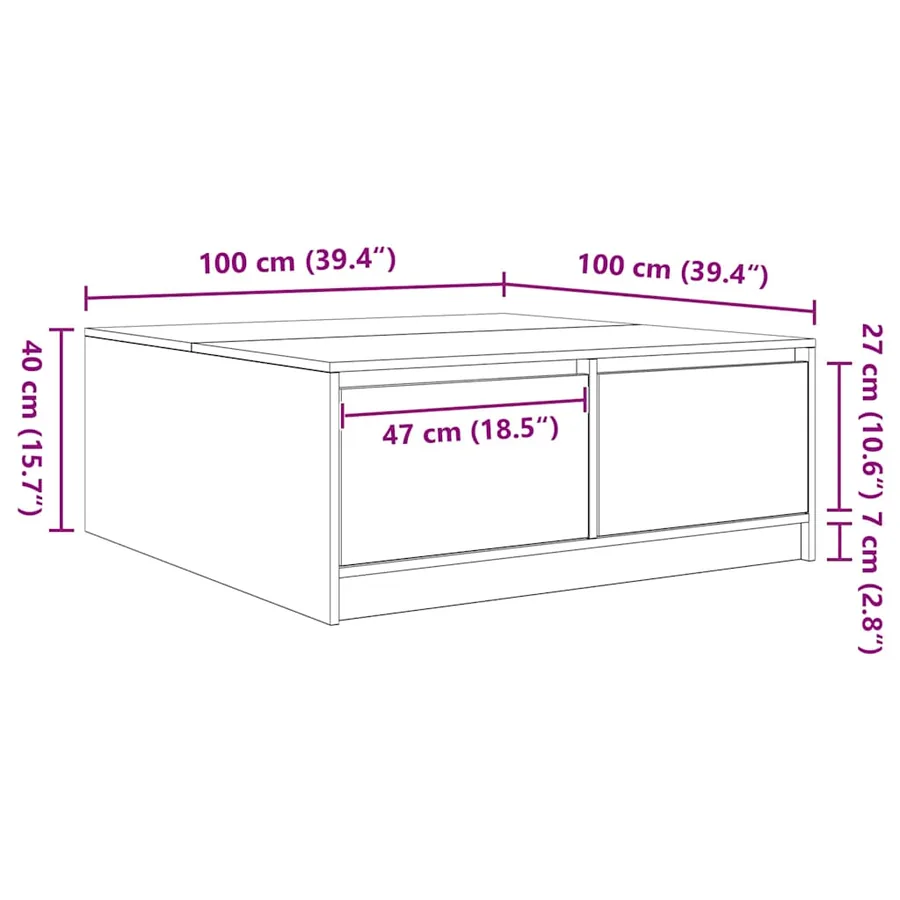 Table basse avec tiroirs chêne sonoma 100x100x40 cm - 13