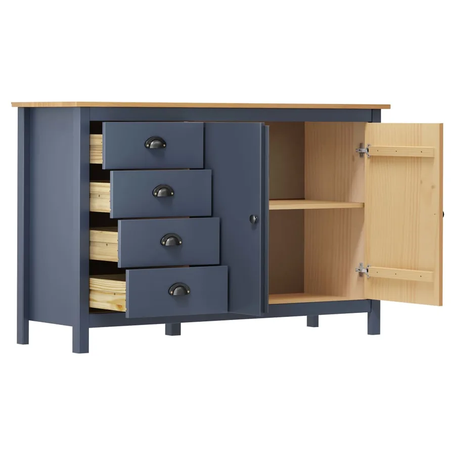 Buffet Hill Gris 130x40x80 cm Bois de pin solide - 3