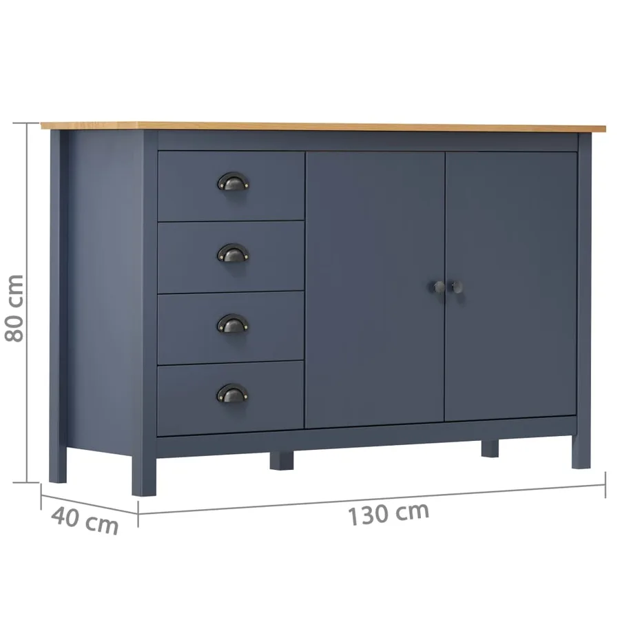 Buffet Hill Gris 130x40x80 cm Bois de pin solide - 4