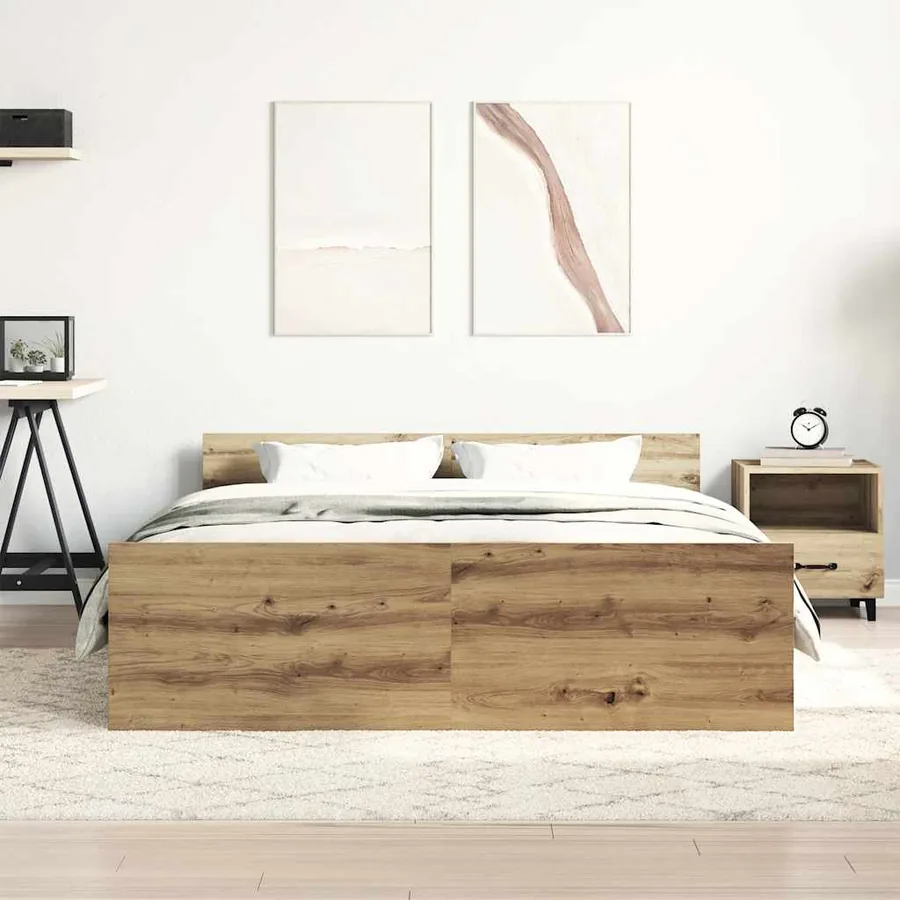 Cadre de lit sans matelas chêne artisanal 140x190 cm - 3