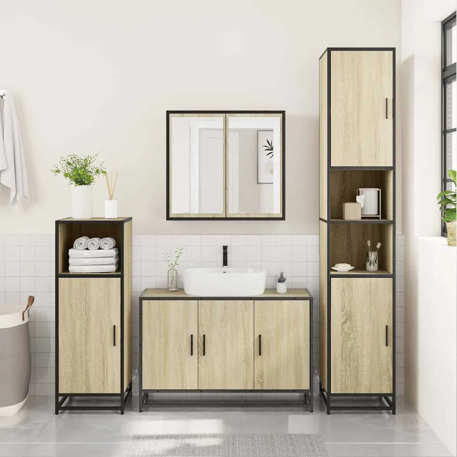 Ensemble de meubles de salle de bain 4 pcs chêne sonoma - 4