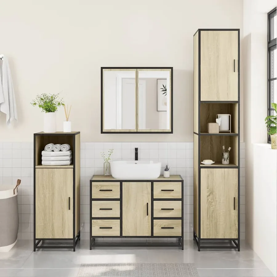 Ensemble de meubles de salle de bain 4 pcs chêne sonoma - 4
