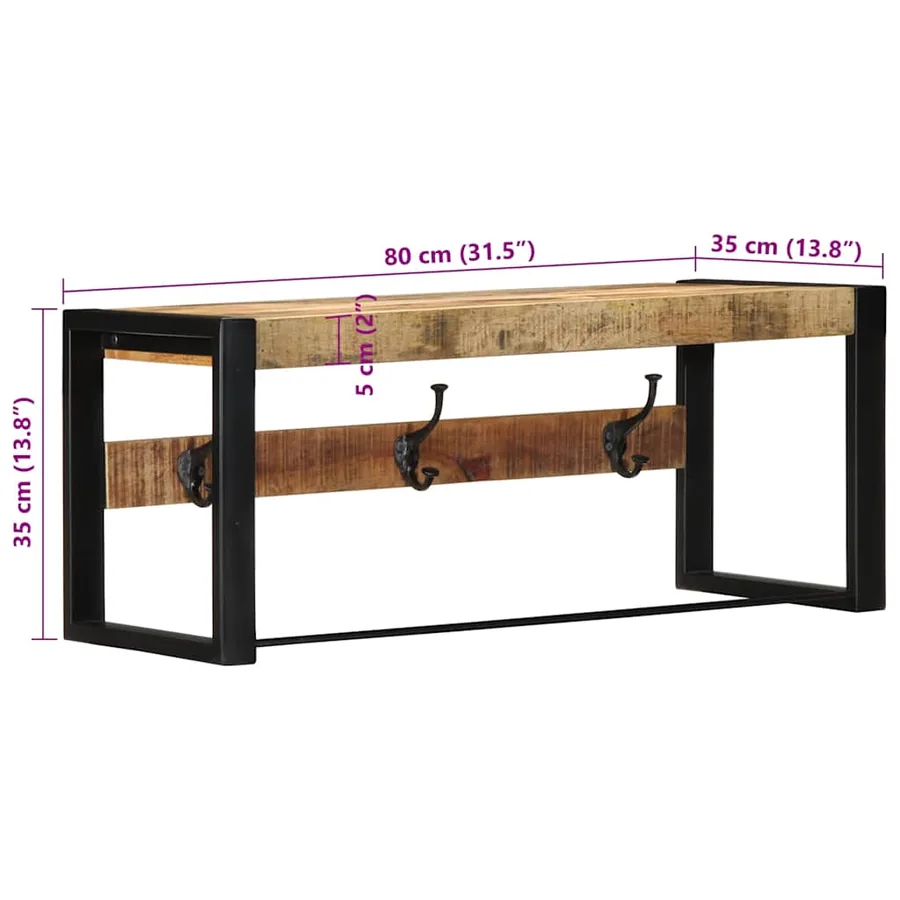 Porte-manteau 80x35x35 cm bois de manguier massif brut - 9