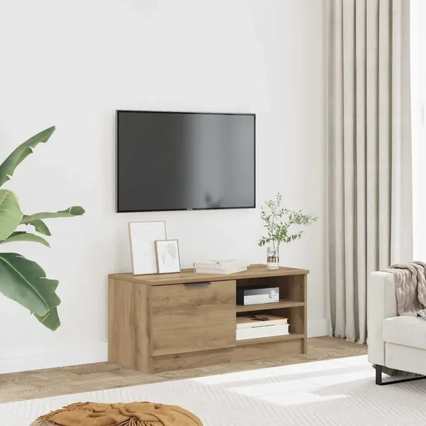 Meuble TV chêne artisanal 80x35x36,5 cm bois d'ingénierie