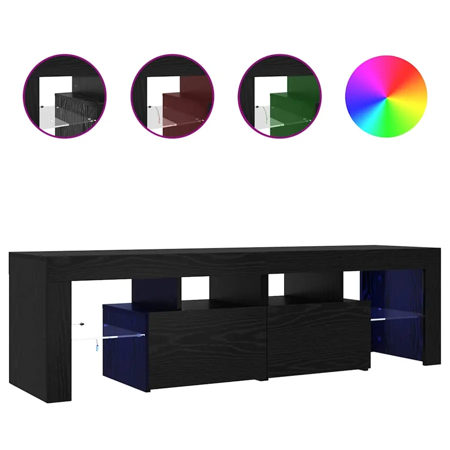 Meuble TV avec éclairage LED en chêne noir 140 x 36,5 x 40 cm bois composite - 2