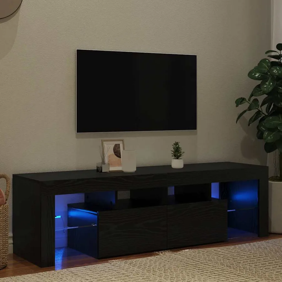 Meuble TV avec éclairage LED en chêne noir 140 x 36,5 x 40 cm bois composite - 3