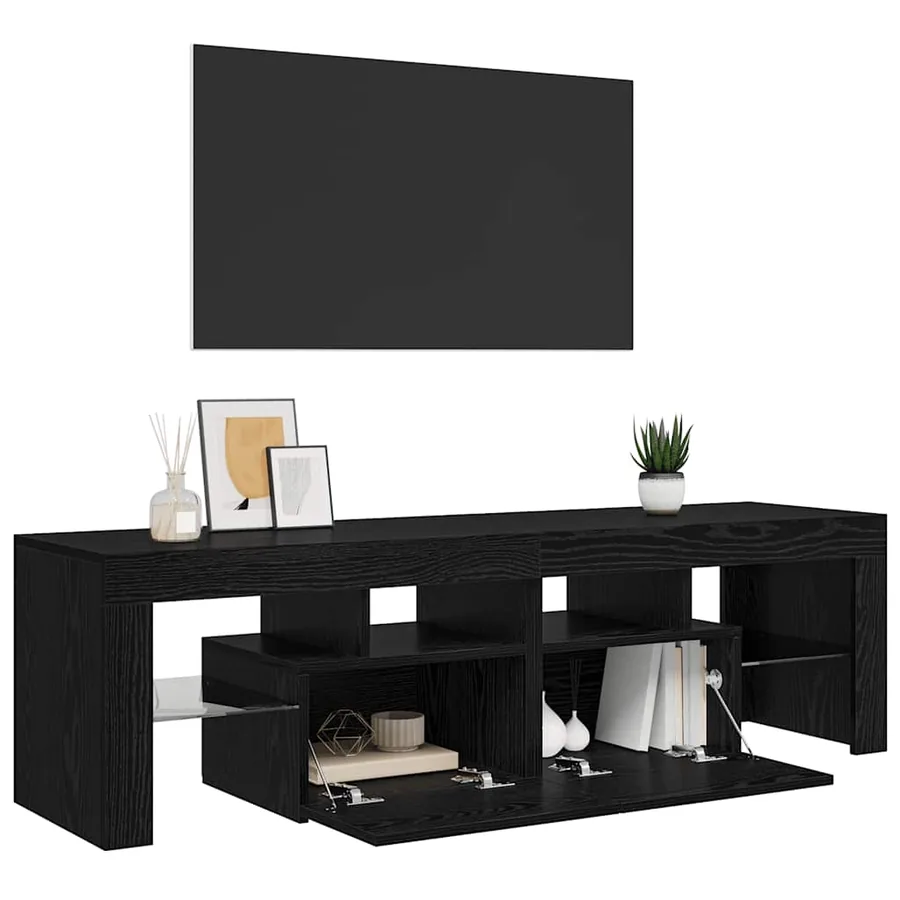 Meuble TV avec éclairage LED en chêne noir 140 x 36,5 x 40 cm bois composite - 5
