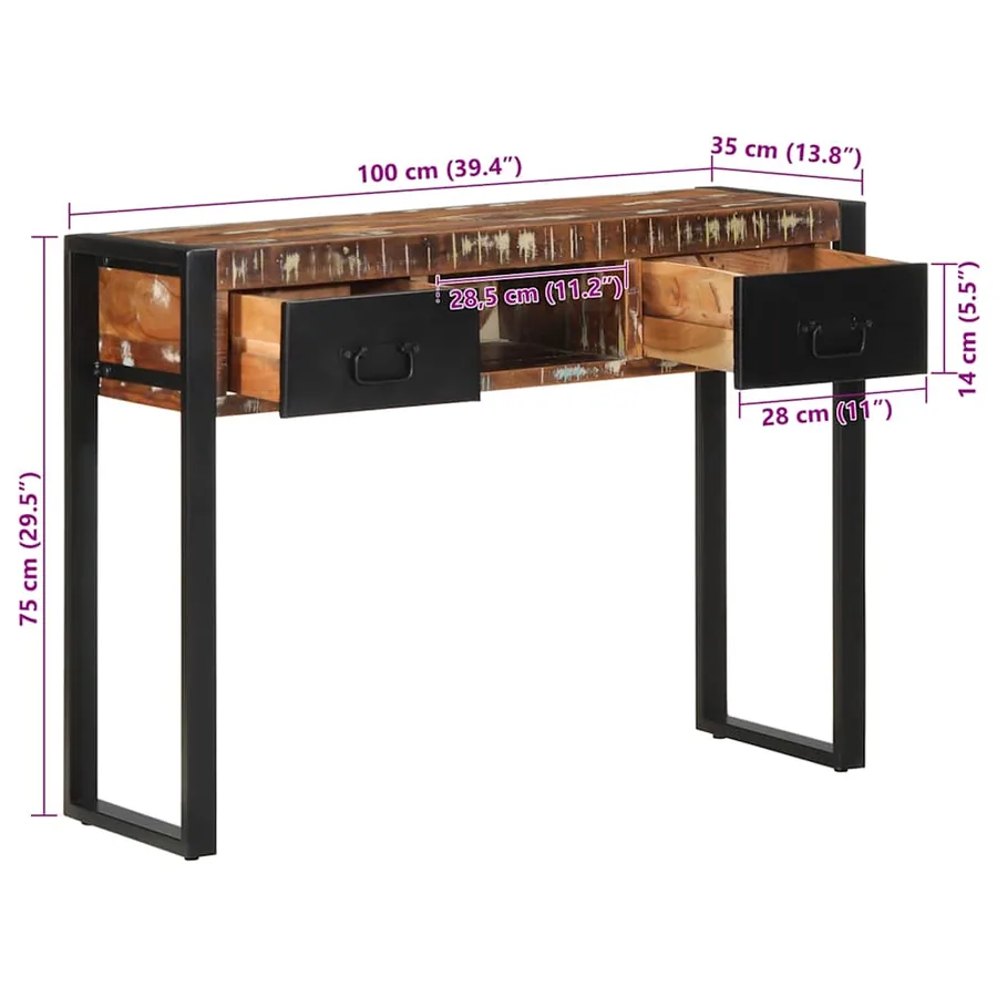Table console multicolore 100x35x75 cm bois massif récupération - 10