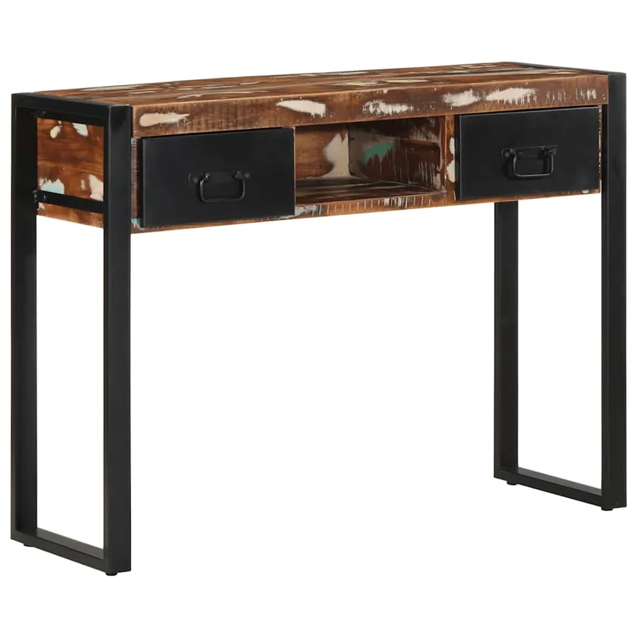 Table console multicolore 100x35x75 cm bois massif récupération - 11