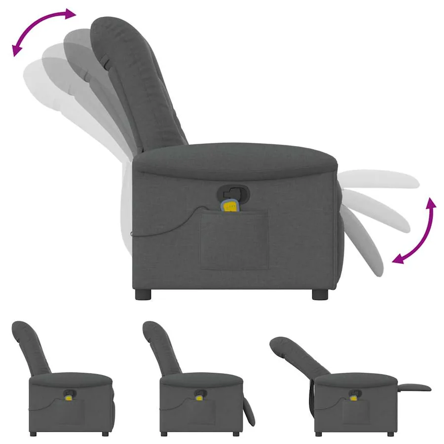 Fauteuil inclinable de massage en tissu gris foncé - 7