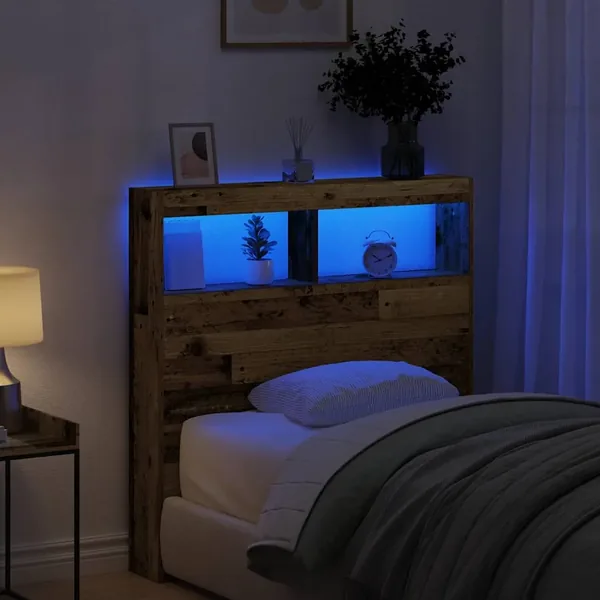 Armoire tête de lit avec LED vieux bois 100x17x102 cm