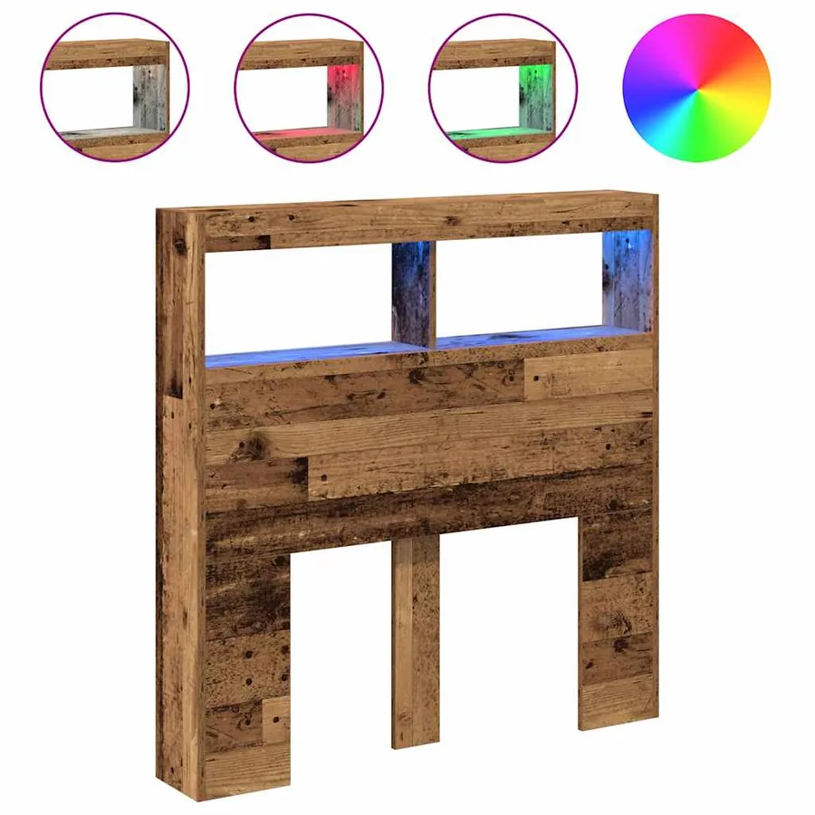 Armoire tête de lit avec LED vieux bois 100x17x102 cm - 2