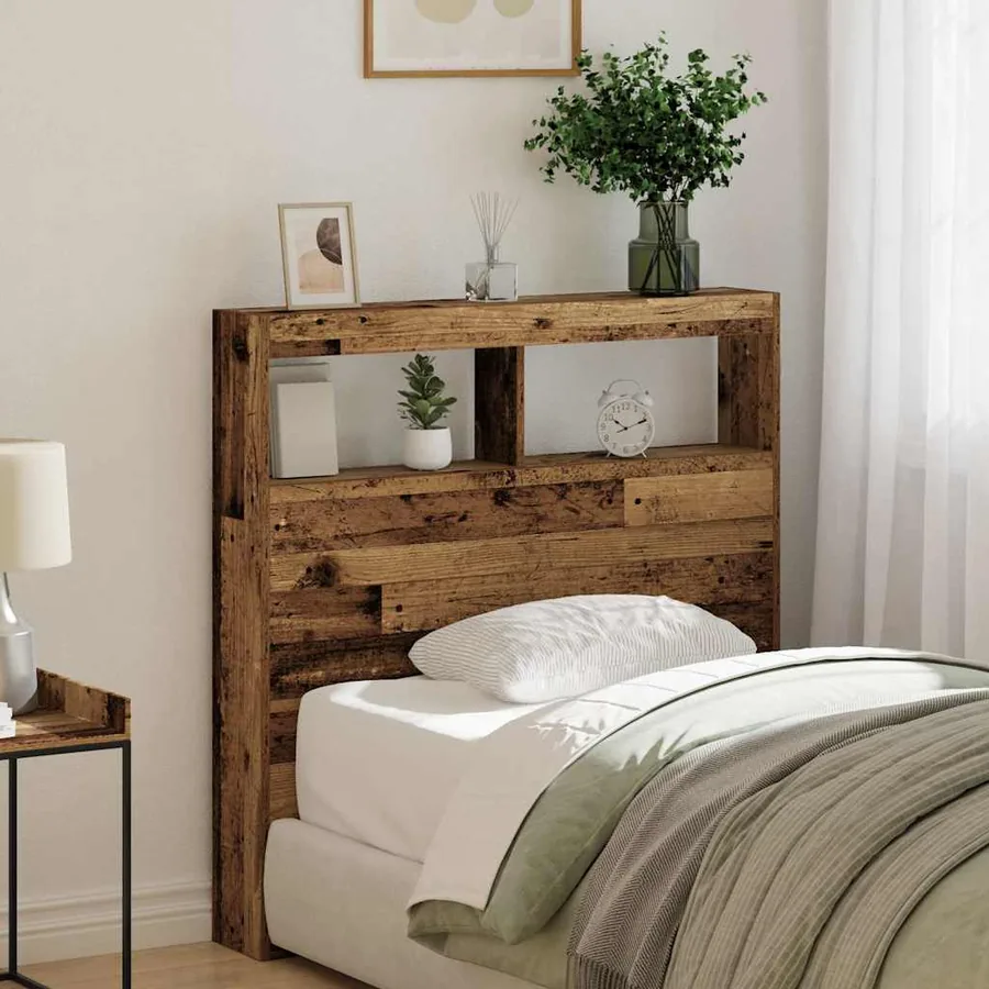 Armoire tête de lit avec LED vieux bois 100x17x102 cm - 4