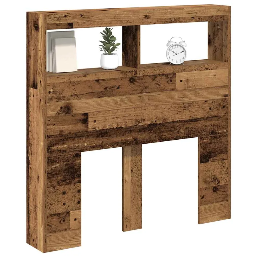 Armoire tête de lit avec LED vieux bois 100x17x102 cm - 5