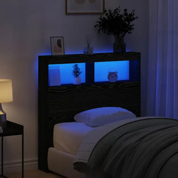 Armoire tête de lit avec LED chêne noir 100x17x102 cm