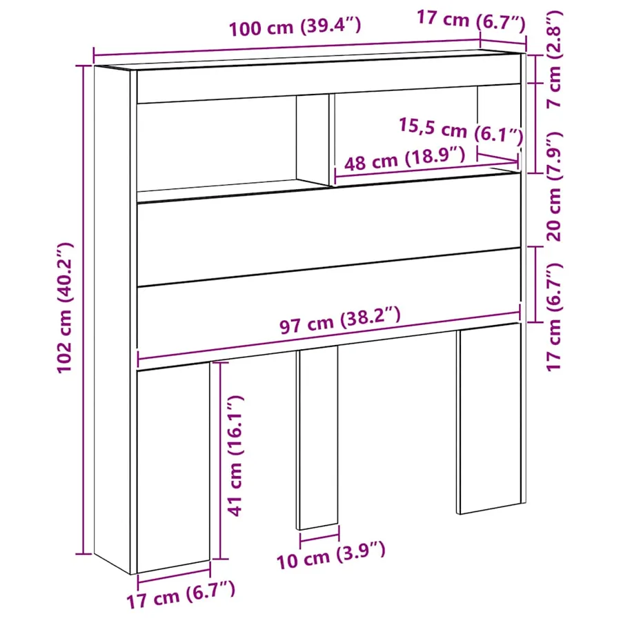 Armoire tête de lit avec LED chêne noir 100x17x102 cm - 13