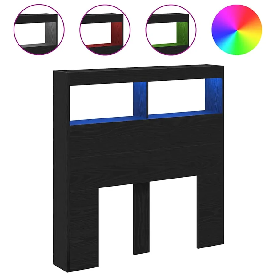 Armoire tête de lit avec LED chêne noir 100x17x102 cm - 2